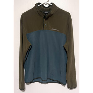 Eddie Bauer Fleece Pullover Men’s Large Green 1/4 Snap Mockneck Outdoor Active